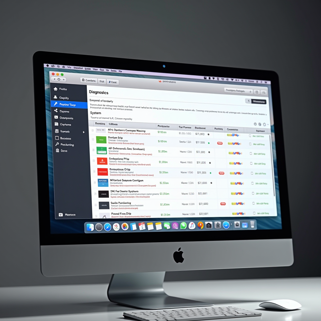 Expert troubleshooting service showing diagnostic tools analyzing Mac system errors, application crashes, and performance issues with detailed error logs and solution recommendations