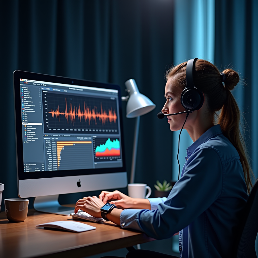 Premium Mac support service featuring dedicated technical expert providing priority assistance with advanced optimization tools, real-time monitoring, and comprehensive performance analysis on multiple screens